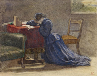 Nainen, joka pitää kasvojaan molemmilla käsillään, polvillaan matolla - Sir John Everett Millais — näkymä teoksesta