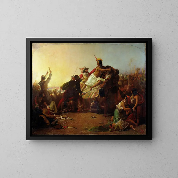 Pizarro vaikuttamassa Perun inkkaa - Sir John Everett Millais — kehystetty taideteos seinällä