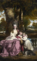 Lady Elizabeth Delmé ja hänen lastensa muotokuva - Sir Joshua Reynolds — kehystetty taideteos seinällä