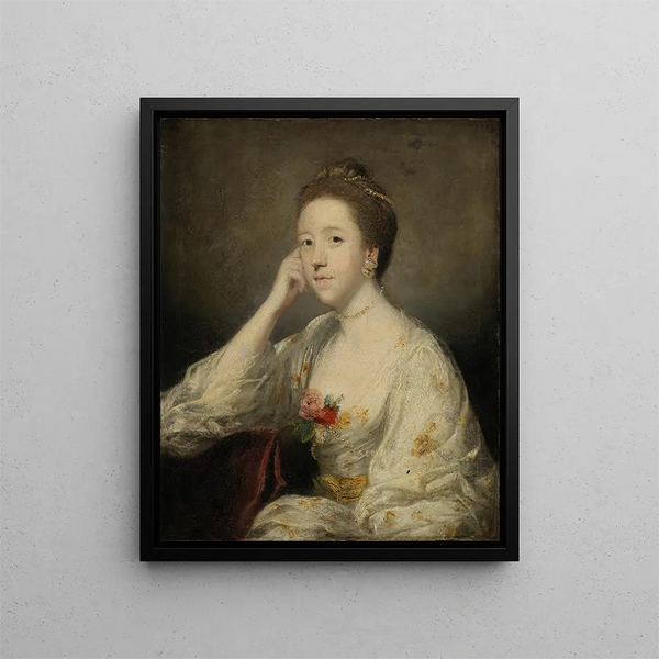 Muotokuva naisesta valkoisessa - Sir Joshua Reynolds — kehystetty taideteos seinällä