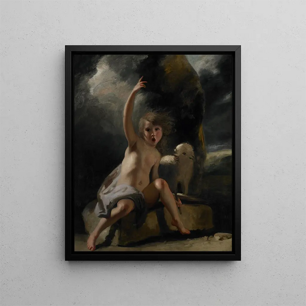 Lapsen kasteessa autiomaassa - Sir Joshua Reynolds — kehystetty taideteos seinällä