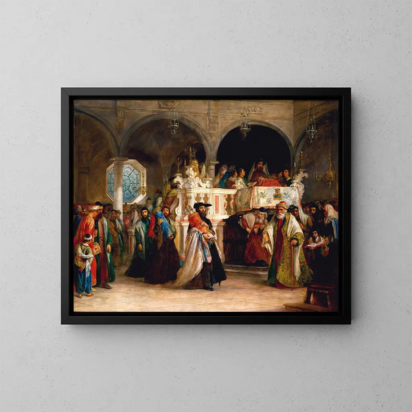 La fête de la réjouissance de la Loi à la synagogue de Livourne en Italie - Solomon Alexander Hart — kehystetty taideteos seinällä