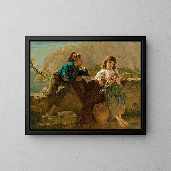 Kalastajalapset Caprillä - Sophie Anderson — kehystetty taideteos seinällä