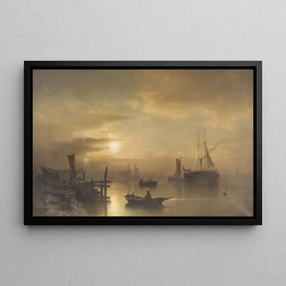 Sophus Jacobsen - Night of a full moon over the harbour.webp