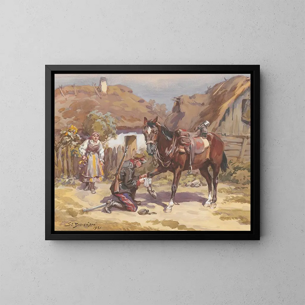 Un gardien de chevaux - Stanisław Bagieński — kehystetty taideteos seinällä