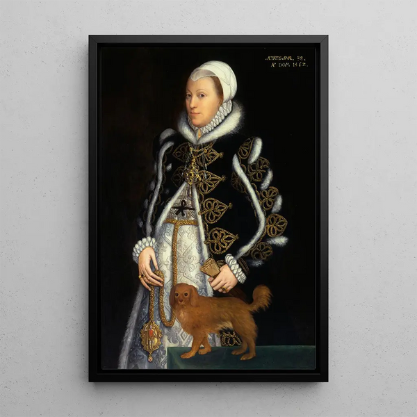 Naisen muotokuva, todennäköisesti Catherine Carey Lady Knollys - Steven van der Meulen — kehystetty taideteos seinällä