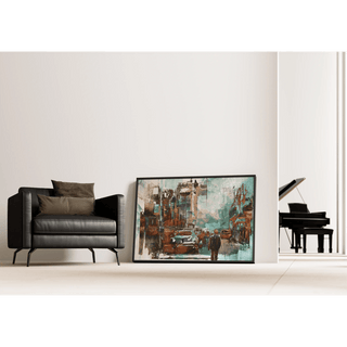 Tableau Abstrait – Réminiscence Urbaine | Affiche Murale Vintage et Contemporaine aux Teintes Rouille et Turquoise | Déco de Caractère pour Salon ou Bureau