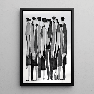 Tableau Design Noir et Blanc – Multitude Silencieuse | Poster Minimaliste de Silhouettes Humaines | Affiche Contemporaine Épurée