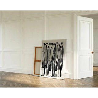 Tableau Design Noir et Blanc – Multitude Silencieuse | Poster Minimaliste de Silhouettes Humaines | Affiche Contemporaine Épurée