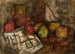 Luonnonkuvaus still life -kannella ja hedelmillä - Tadeusz Makowski — näkymä teoksesta