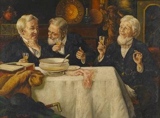 Kolme miestä pöydässä - Talbot Hughes — näkymä teoksesta