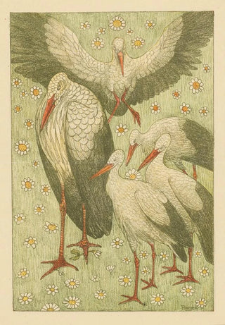 Theo van Hoytema - Vijf ooievaars in een wei.webp