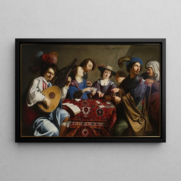 Korttipeli-maalaus - Theodoor Rombouts — kehystetty taideteos seinällä