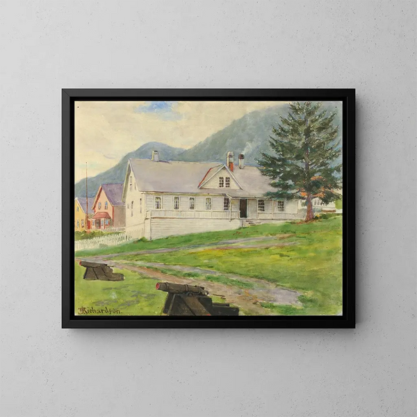 Maison des anciens gouverneurs, Sitka, 1905 - Theodore J. Richardson — kehystetty taideteos seinällä