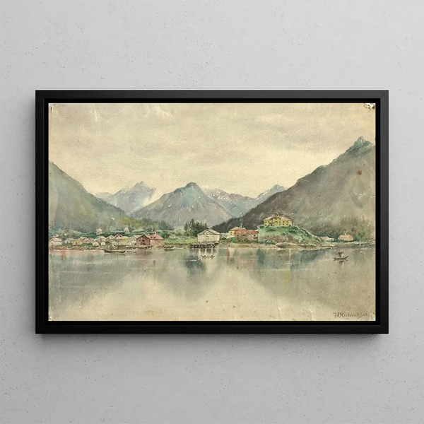Sitka-maalaus saarilta, jossa venäläinen linna 1888 - Theodore J. Richardson — kehystetty taideteos seinällä