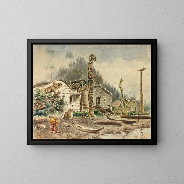 Näkymä Wrangellistä, Alaskasta, vuonna 1884 - Theodore J. Richardson — kehystetty taideteos seinällä
