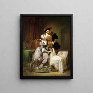 ThodoreJoseph Canneel - Emperor Karel with his mistress Johanna Van der Geynst at the cradle of their daughter Margaret of Parma.webp