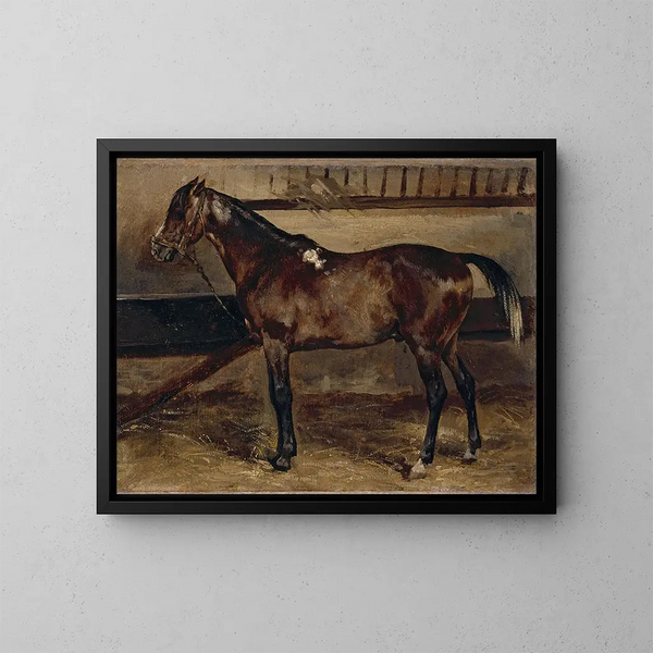 Ruskea hevonen tallissa - Théodore Géricault — kehystetty taideteos seinällä