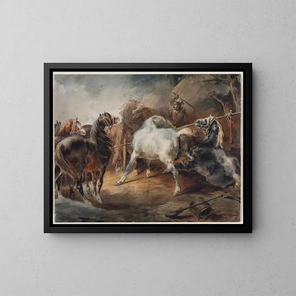 Taistelukilpahevoset - Théodore Géricault — kehystetty taideteos seinällä