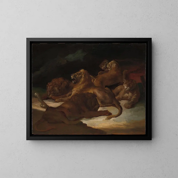 Leijonat vuoristomaisemassa - Théodore Géricault — kehystetty taideteos seinällä