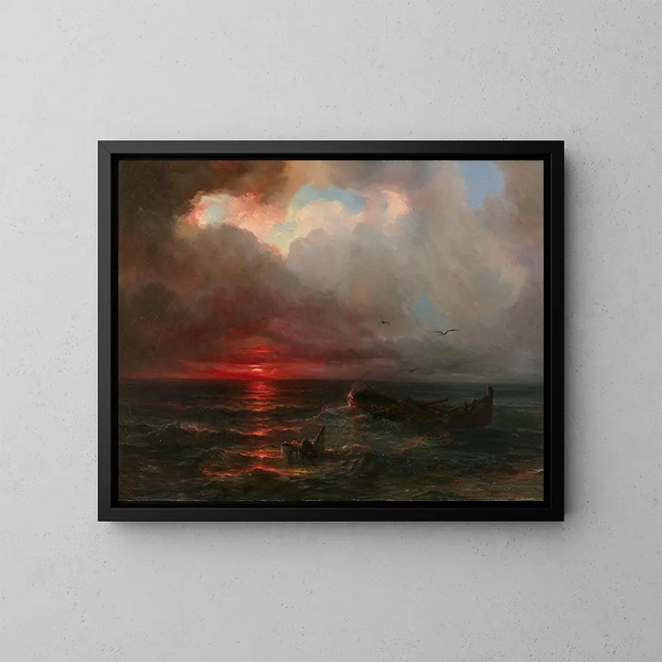 Auringonlasku rannikolla - Théodore Gudin — kehystetty taideteos seinällä