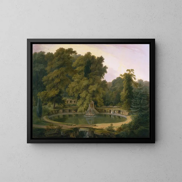 Fontaine et grotte du temple dans le parc de Sezincote - Thomas Daniell — kehystetty taideteos seinällä