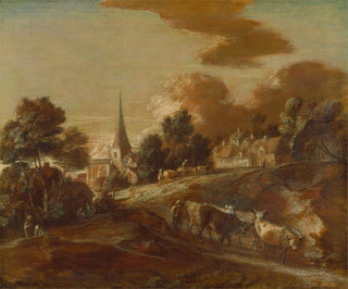 Kuvitteellinen metsäinen kylä karjanhoitajineen ja karjoineen - Thomas Gainsborough — näkymä teoksesta