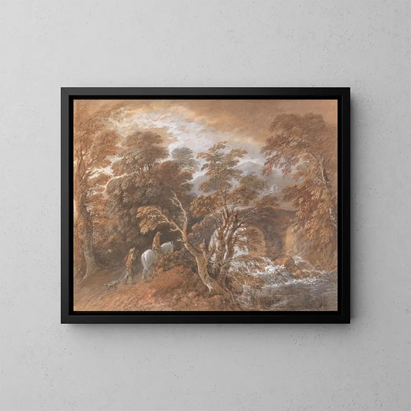 Väljä maisema figuureilla lähestymässä siltaa - Thomas Gainsborough — kehystetty taideteos seinällä