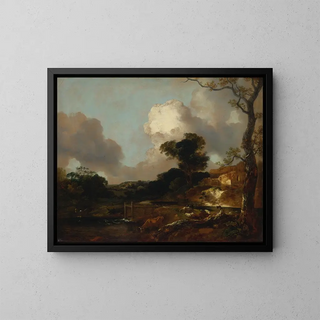 maisemasta joella ja tulppaanilla - Thomas Gainsborough — kehystetty taideteos seinällä