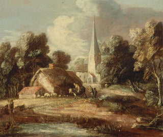 maisemasta, jossa on mökki ja kirkko - Thomas Gainsborough — näkymä teoksesta