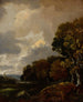 Maisemamaalaus puineen ja pellolla, kirkontorni kauempana - Thomas Gainsborough — näkymä teoksesta