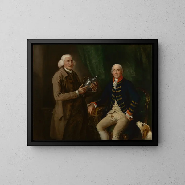William Anne Hollis, 4. Essexin kreivi, esittää maljan Thomas Clutterbuckille Watfordista - Thomas Gainsborough — kehystetty taideteos seinällä