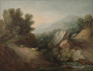 Metsäinen kalliomaisema laakson ja vesiputouksen kanssa - Thomas Gainsborough — näkymä teoksesta