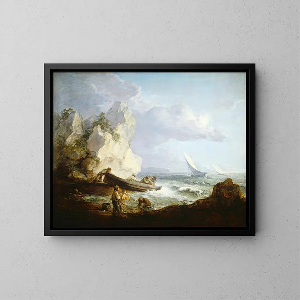 Rantamaisema kalastajien kanssa - Thomas Gainsborough — kehystetty taideteos seinällä