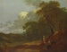Maisemakuva puiden kanssa, jossa mies puhuu kahdelle istuvalle naiselle - Thomas Gainsborough — näkymä teoksesta