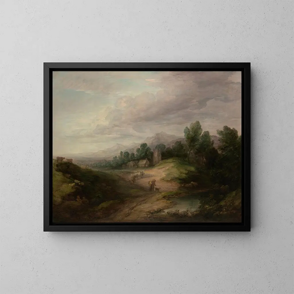Maisemakuva puustoinen korkeudella - Thomas Gainsborough — kehystetty taideteos seinällä
