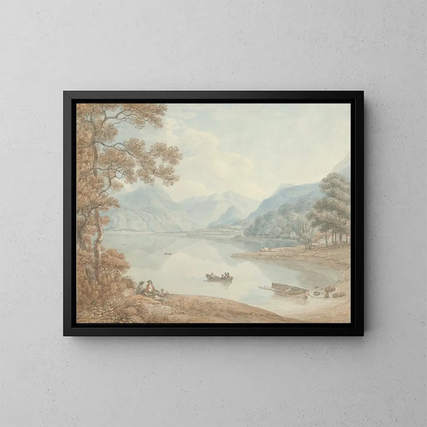 Näkymä Derwent Waterilta Borrowdaleen suuntaan, Cumberland - Thomas Hearne — kehystetty taideteos seinällä