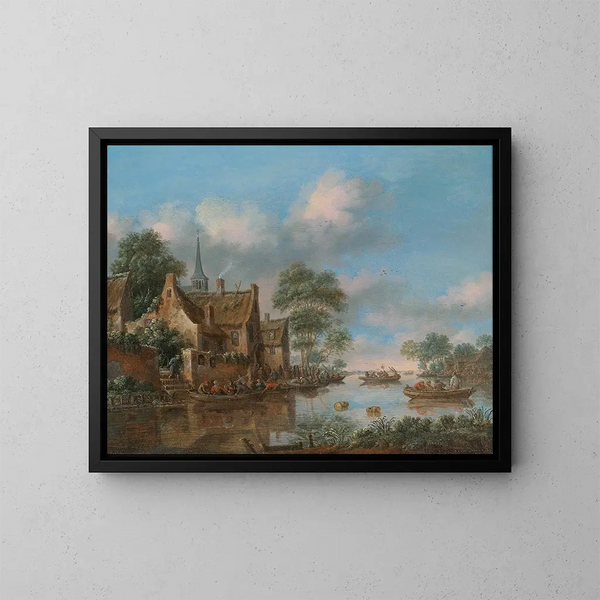 Un paysage fluvial avec des pêcheurs - Thomas Heeremans — kehystetty taideteos seinällä