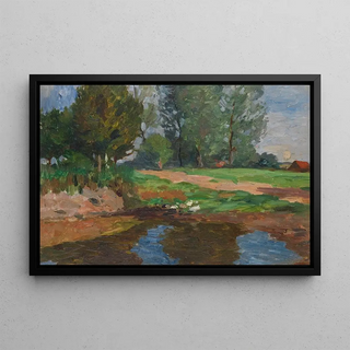 Thomas Herbst - Dorflandschaft mit Enten an einem Weiher.webp