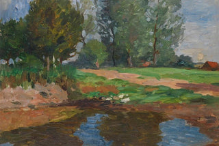 Thomas Herbst - Dorflandschaft mit Enten an einem Weiher.webp