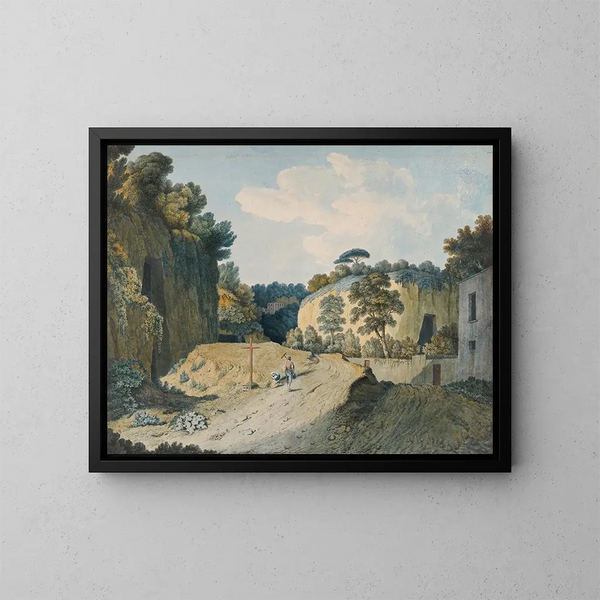 Une route dans un ravin près de Naples - Thomas Jones — kehystetty taideteos seinällä
