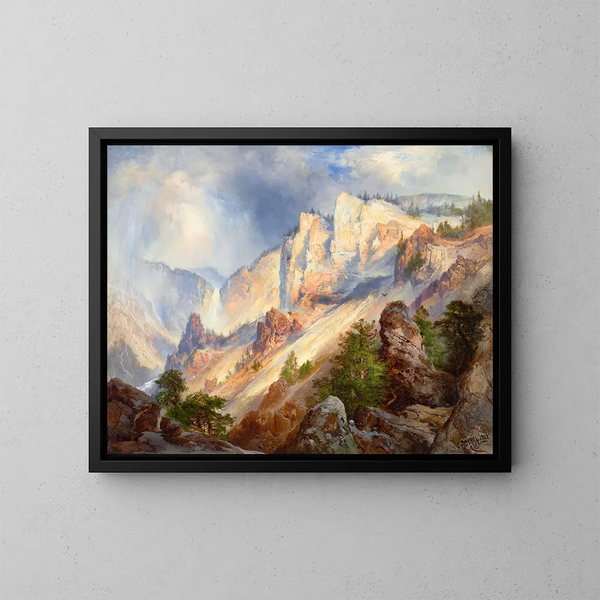Yksittäinen ohimenevä sade Yellowstone-laaksossa - Thomas Moran — kehystetty taideteos seinällä