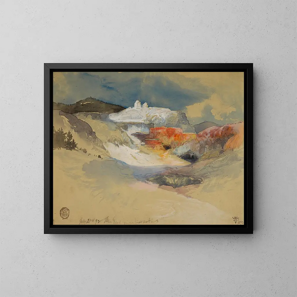Yellowstone kuumat lähteet - Thomas Moran — kehystetty taideteos seinällä