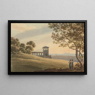 Thomas Richard Underwood - An Italian landscape with colonnade and tower.webp