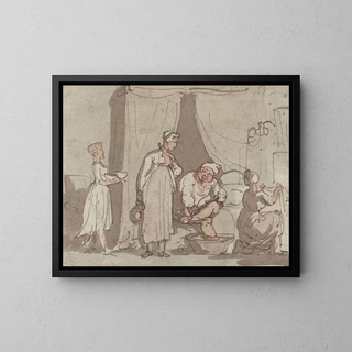 Le Bain de pieds - Thomas Rowlandson — kehystetty taideteos seinällä