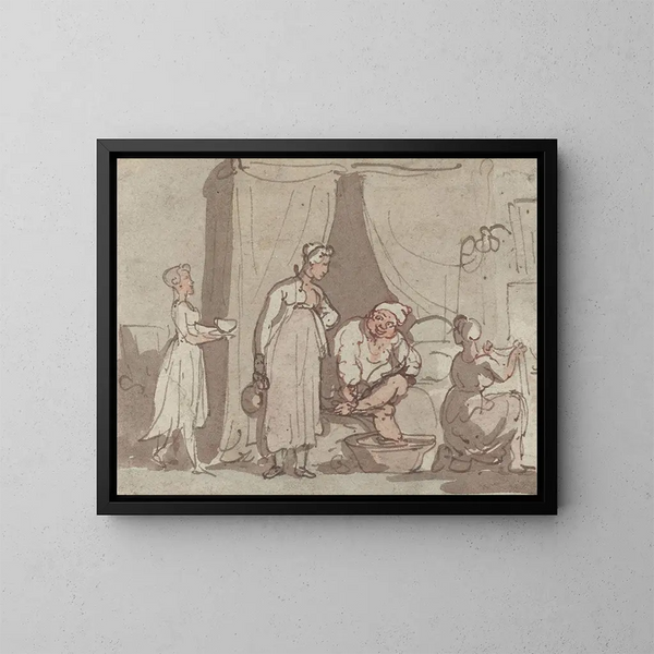 Le Bain de pieds - Thomas Rowlandson — kehystetty taideteos seinällä