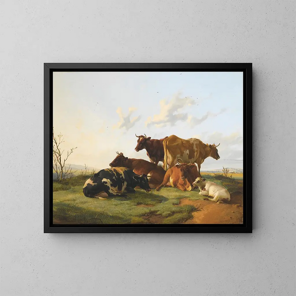 Bétail paissant dans les prairies de Canterbury - Thomas Sidney Cooper — kehystetty taideteos seinällä