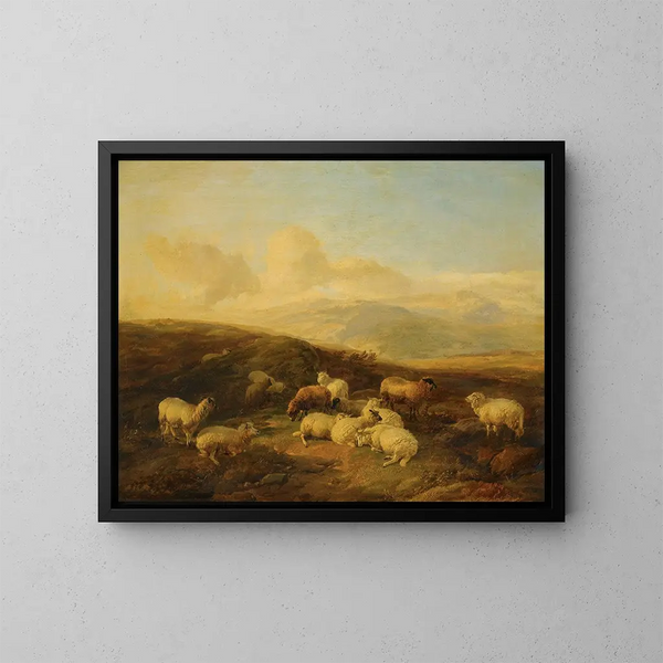 Moutons dans un paysage de lande - Thomas Sidney Cooper — kehystetty taideteos seinällä