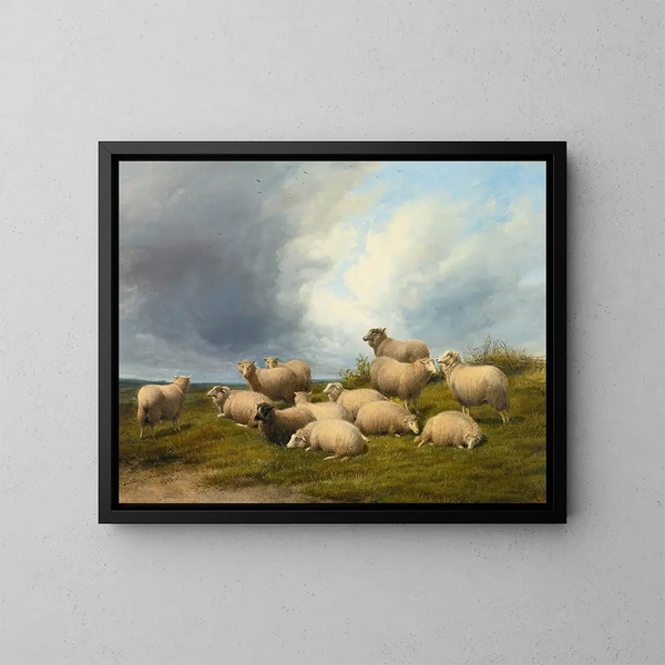 Moutons dans un pré - Thomas Sidney Cooper — kehystetty taideteos seinällä