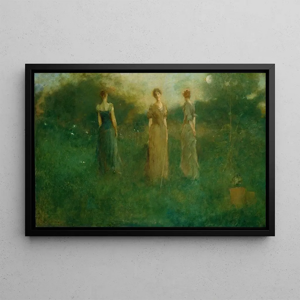 Maisema Puutarhassa - Thomas Wilmer Dewing — kehystetty taideteos seinällä